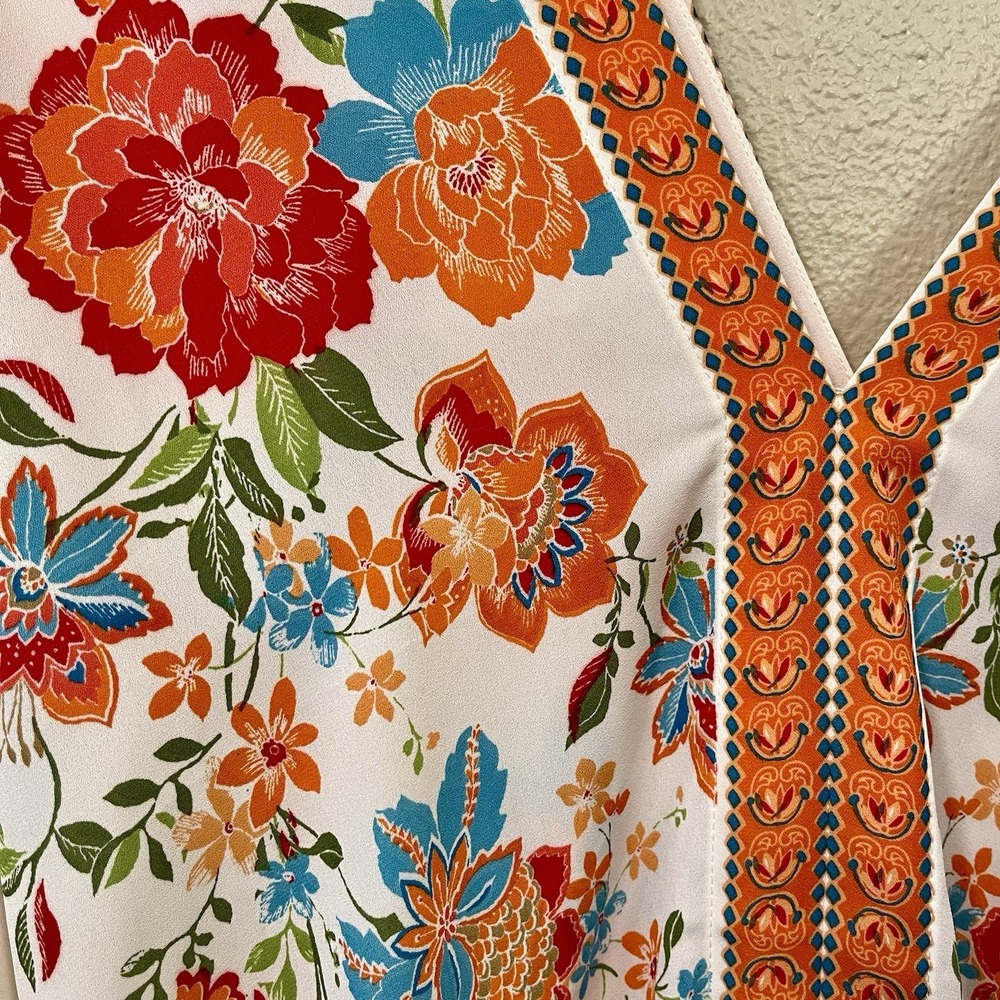 Rose & Olive Vibrant Floral Top Farm Rio Inspired Boho Maximalist Plus Size 1X - Picture 3 of 8